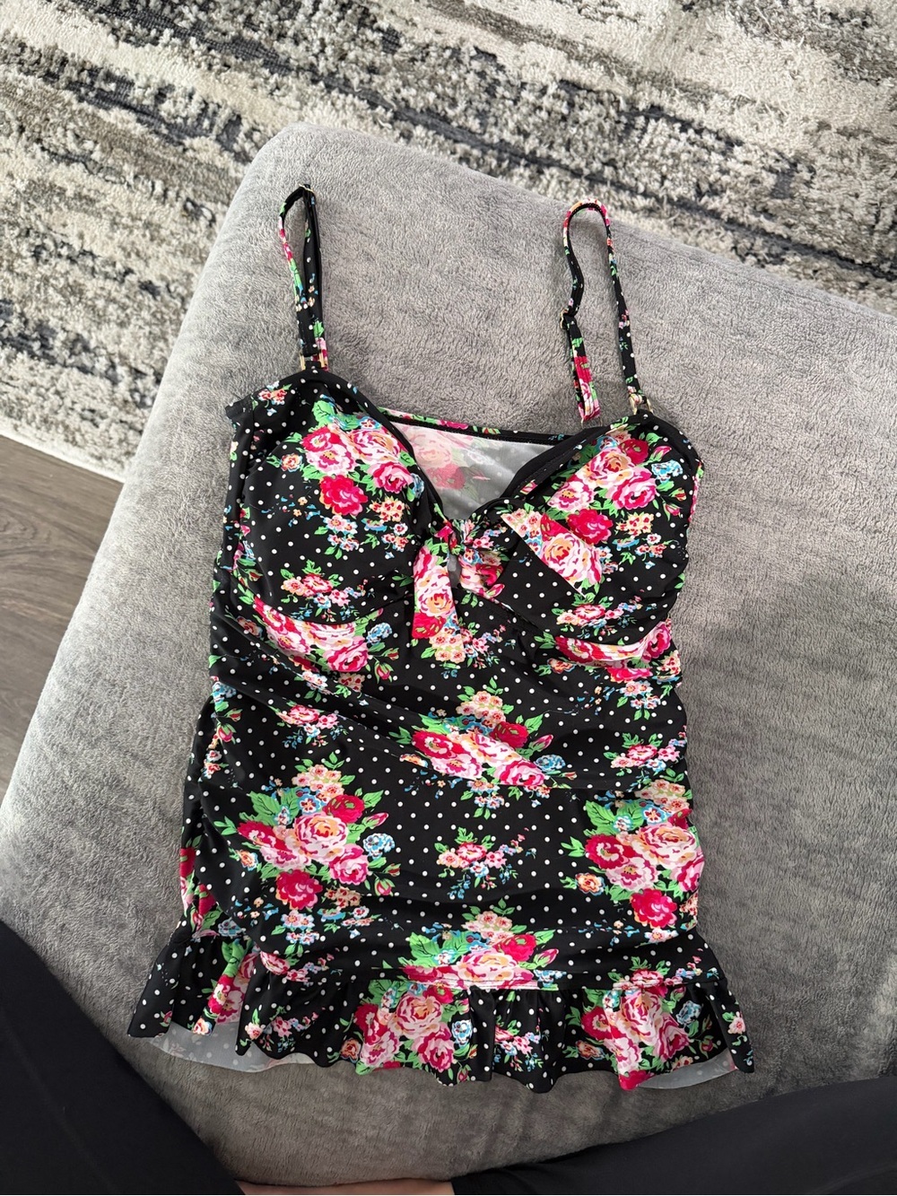 Marina West Floral Polka Dot Peplum Tankini Swim Top Size Medium - Picture 2 of 3